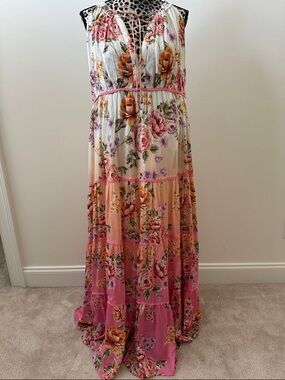NWT PQ Swim Anthropologie Floral Tiered Maxi Dress Pink